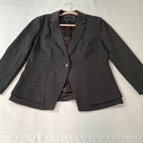 Womans Grey Business Career Suit Peplum Blazer Jacket Sz M Stretch Comfort - Picture 6 of 16